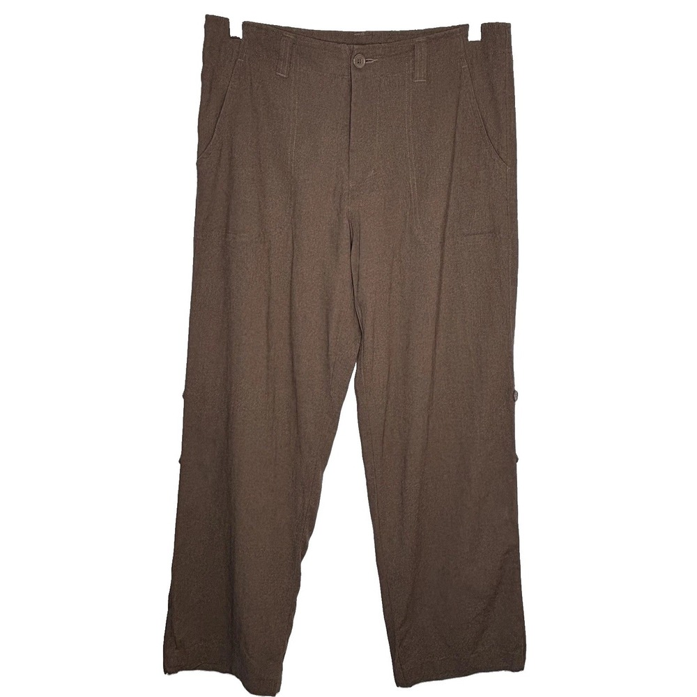 725 Originals Wide Leg Linen Blend Pants Brown Med Button Tab Hem Boho Lagenlook